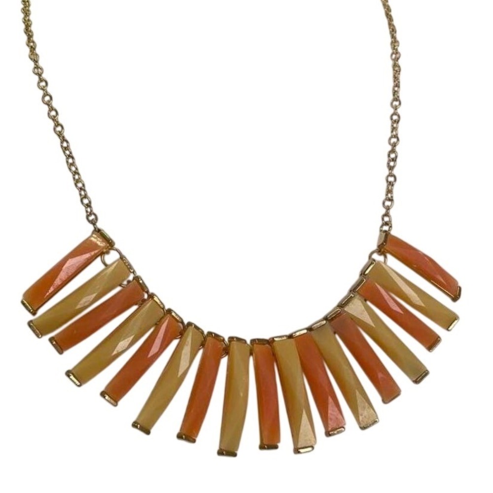 New York & Company Orange Tan Resin Bar Bib Statement Necklace Gold Tone NWT